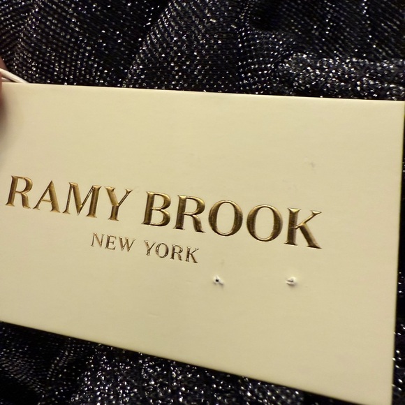 NWT Ramy Brook Pleated Athena Pants Black with Silver Metallic Knit Wide-Leg - Picture 7 of 8